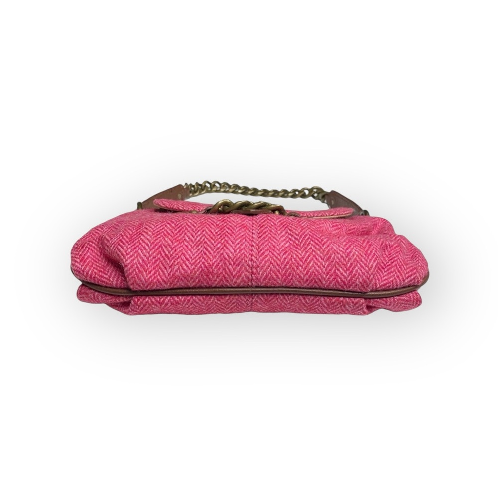 J Crew ᪥ Tweed Antique Gold Chain Handle Mini Handbag Bag ᪥ Red Wool ᪥ Leather - Picture 3 of 16